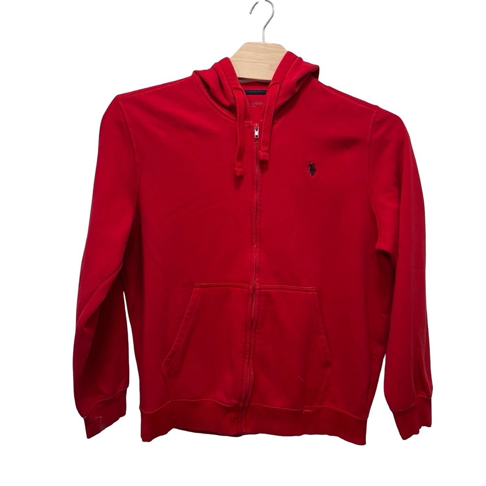 US Polo Assn Mens Red Full Zip Hoodie Sweatshirt XL Logo Graphic Casual